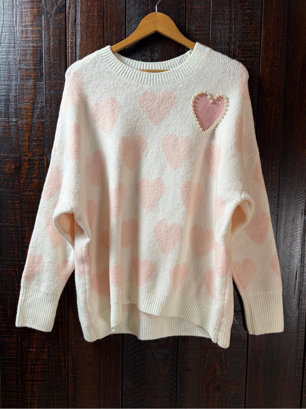 Vince Camuto Soft Heart Print Cozy Sweater Large